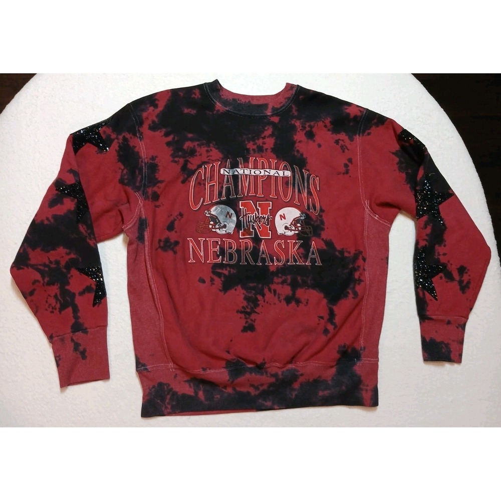 Furst Of A Kind Reworked Vintage Nebraska Huskers Sweatshirt Sequin Star Large